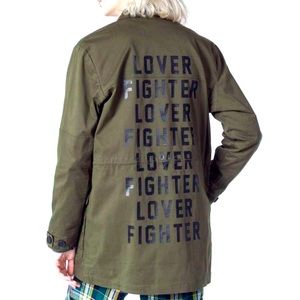 Wildfang Olive Green Utility Jacket with Black Text
